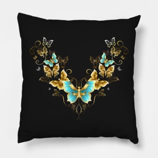 Symmetrical Pattern of Golden Butterflies ( Gold butterflies ) Pillow