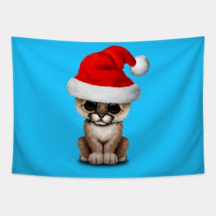 Cute Cougar Cub Wearing a Santa Hat Tapestry