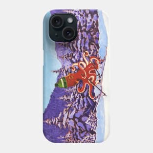 Octopus Skiing Art Print, Art for Kids Room, Cross-Country Skiing, Animals Skiing, Gift for Skier, Encouragement Poster, Squid Painting Phone Case