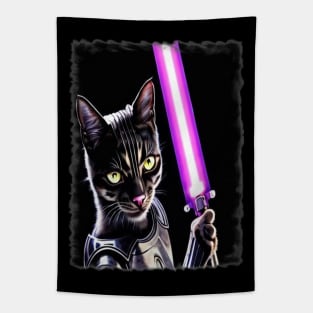 Fun Cat Print ~ AI Art ~ Fantasy Cat ~ Sci-fi Cat ~ Cats with Lightsabers Tapestry