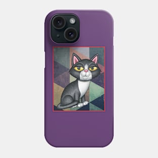 Cute Black and white kitty on art deco design Phone Case