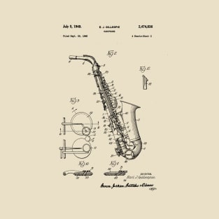 Vintage Saxophone Patent Diagram, Sax Player Gift, Saxophonist Gift, Saxophone Teacher Gift, Musical Instrument Diagram T-Shirt