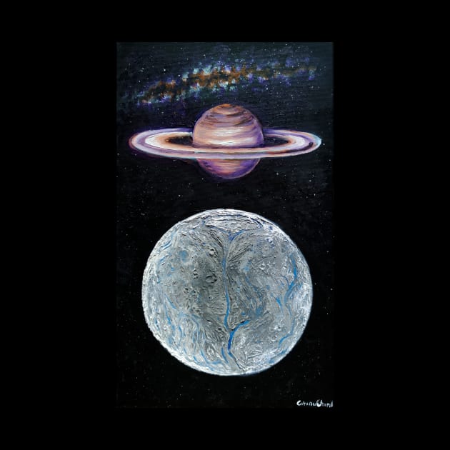 Saturn and Enceladus by CORinAZONe