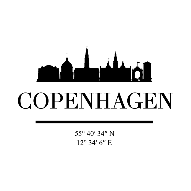 COPENHAGEN DENMARK BLACK SILHOUETTE SKYLINE ART by deificusArt