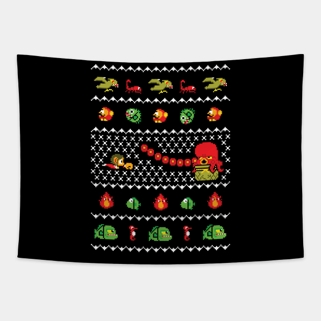 Ugly Christmas Sweater Alex Kidd Tapestry by RetroReview