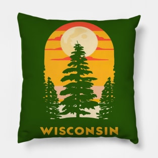 Wisconsin Tourism Trees and Sunset Graphic Pillow