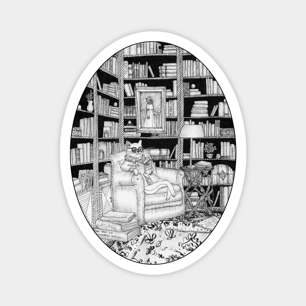 The Cat's Library Magnet by ECMazur