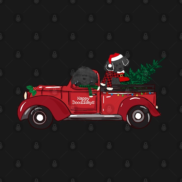 Cartoon Labradoodles Vintage Red Christmas Truck by emrdesigns