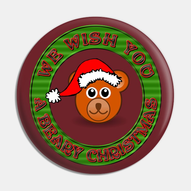 We Wish You a Merry Christmas - Wish You a Beary Christmas - Bear With Santa Hat Green Ring Pin by CDC Gold Designs