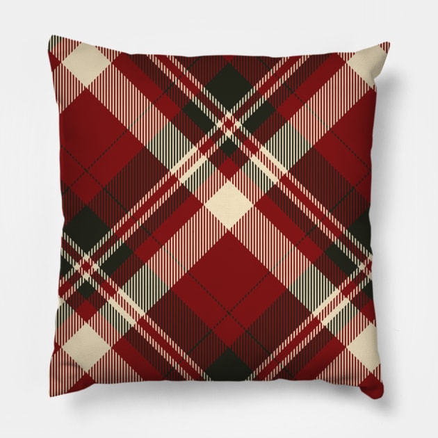 Red cream and black diagonal Tartan Plaid Pattern Pillow by teezeedy