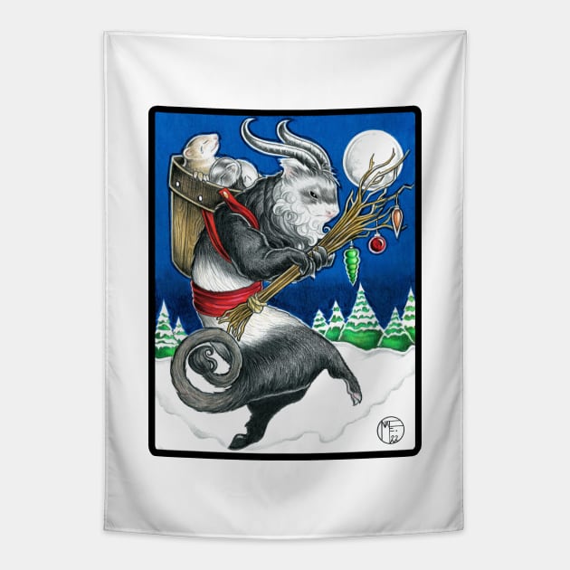 Ferret Krampus - Black Outlined Version Tapestry by Nat Ewert Art