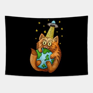 Cat space ufo Tapestry