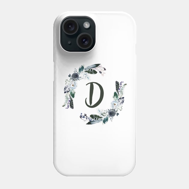 Floral Monogram D Dark Bohemian Flora Phone Case by floralmonogram