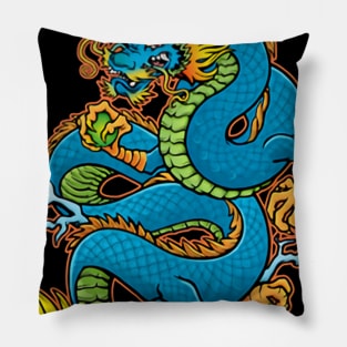 The Dragon of Luckyness in Blue Colour Pillow