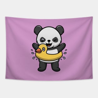 Cute Panda wearing duck float Tapestry