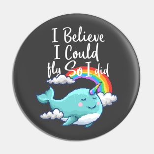 Whale Unicorn Narwhal Retro 8 Bit 80's 90's Attire Pin