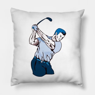 Golfer Swinging Golf Club Retro Pillow