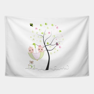 Baby shower greeting card. Twin baby Tapestry