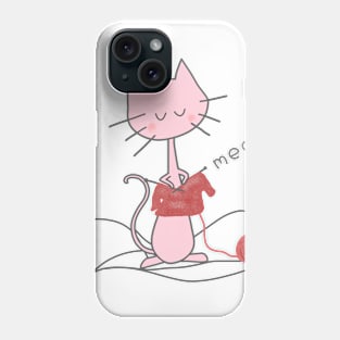 Pink Knitting Cat - White Phone Case