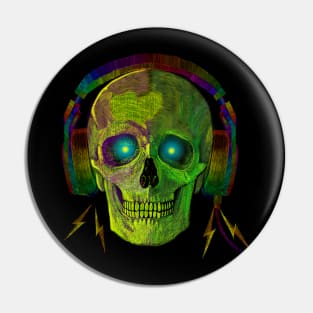 SKULL WITH HEADPHONES NEON GREEN Pin