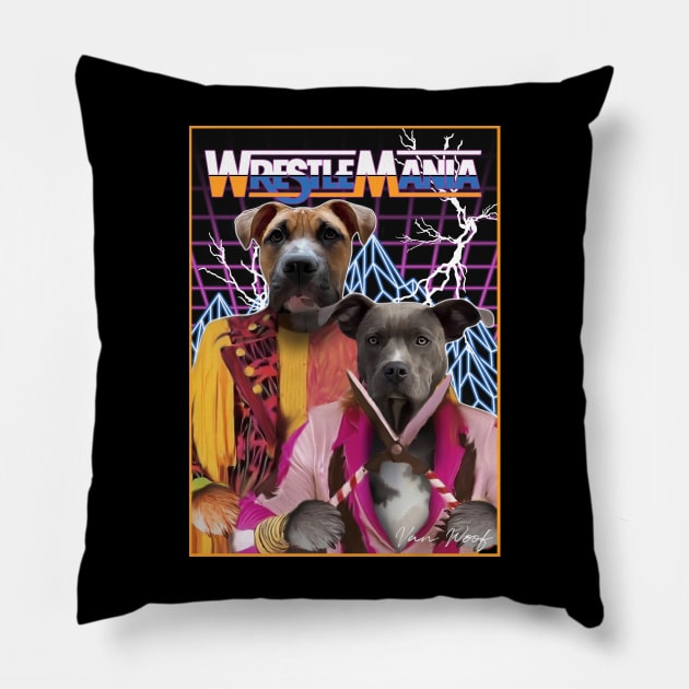 Wrestling Dogs Pillow by Angry Dad Podcast 