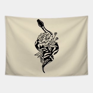 Tattoo-Style Snake and Peonies Tapestry