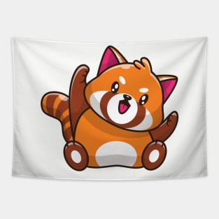 Cute Happy Red Panda Sitting Cartoon Tapestry