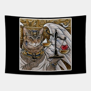 Egyptian Cat with Scale - White Outlined Version Tapestry