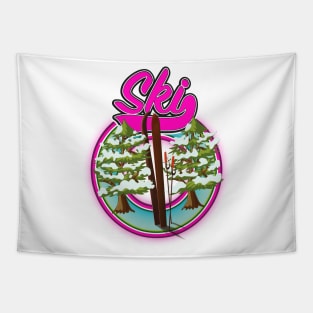 vintage ski pink logo Tapestry