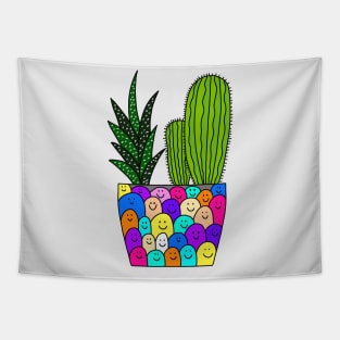 Cute Cactus Design #100: Happy Faces Succulent Cactus Pot Tapestry