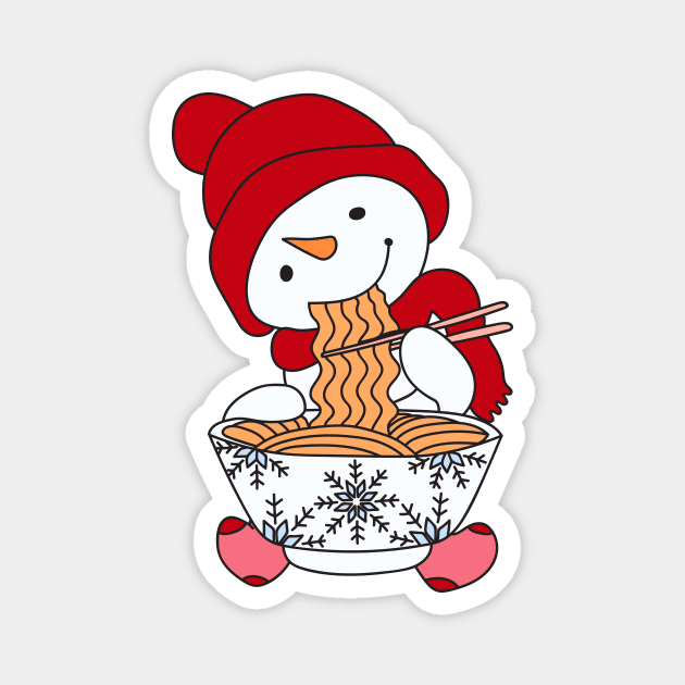 Snowman Eating Noodle Magnet by Ricky Aditya