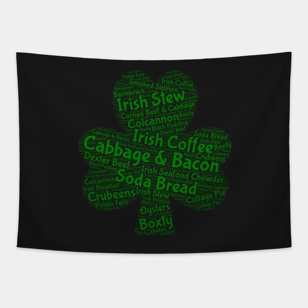 St. Patrick's Day Irish Foods Word Cloud Shamrock Tapestry by BubbleMench