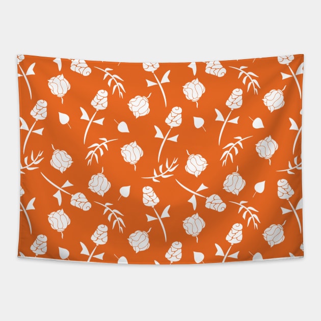 Pretty Orange and White Roses Floral Pattern Tapestry by FabulouslyFestive