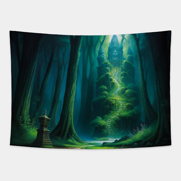 Ancient Temple Hidden in the Forest Tapestry by CursedContent