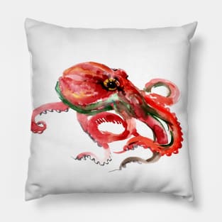 Octopus Design, Red, Coral Red, Coral sea, eaworld chidren illustration of OCotpus Pillow