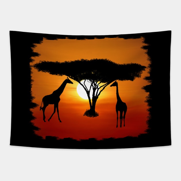 Sun - Giraffe - Tree - Africa Tapestry by T-SHIRTS UND MEHR