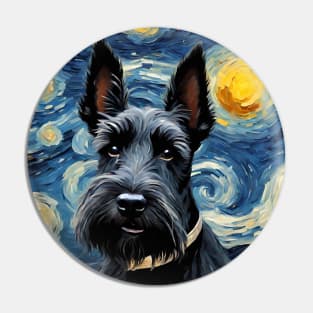 Adorable Scottish Terrier Dog Breed Painting in a Van Gogh Starry Night Art Style Pin