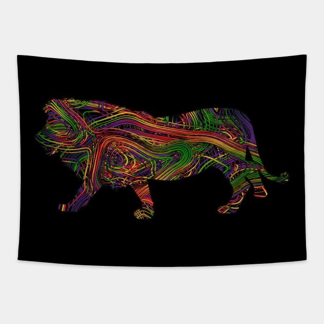 Lion Lovers Vibrant Artists String Illustration Tapestry by grendelfly73