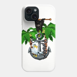 Anchor with funny gull and palm trees Phone Case