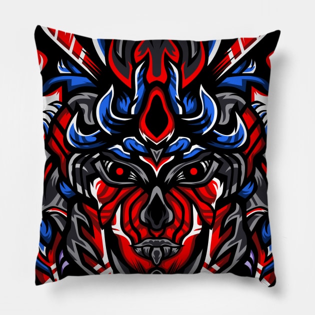 Red samurai's army artwork illustration Pillow by jimmyagustyan