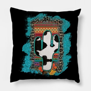 Turquoise Cowhide Cactus Pillow