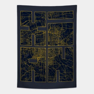 Xian, China City Map Typography - Gold Art Deco Tapestry