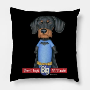 Awesome Doxie Dog on Black Dachshund Super Hero tee Pillow