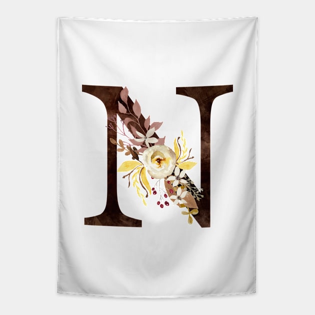 Floral Monogram N Lovely Autumn Foliage Tapestry by floralmonogram