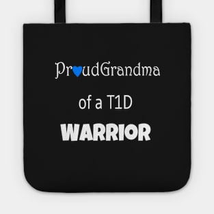 Proud Grandma - White Text - Blue Heart Tote