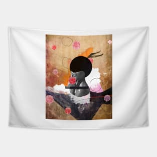 Contemporary fashionistas floral collage Tapestry
