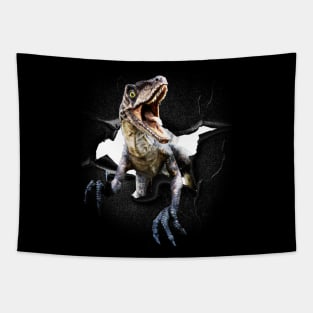 Funny Raptor Dinosaur Poking Head, Cracked Wall Tapestry