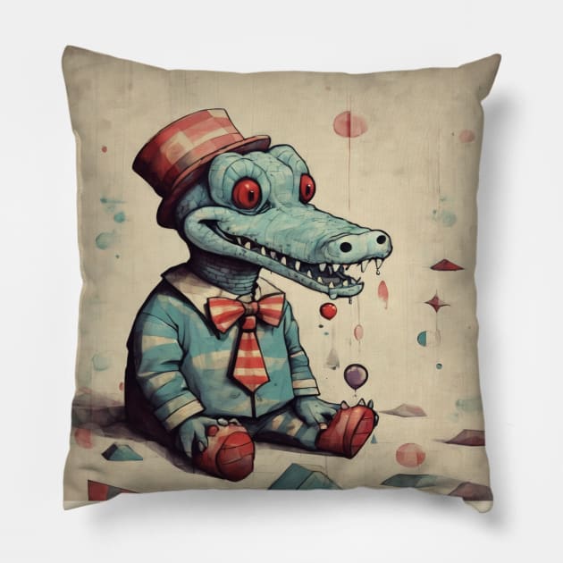 Crocodile cute retro Pillow by nonagobich