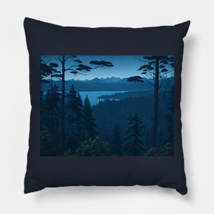 Blue Dusk Forest View #7 Pillow