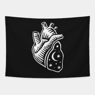 Starry PNL Heart - Digital Drawing - B&W Tapestry